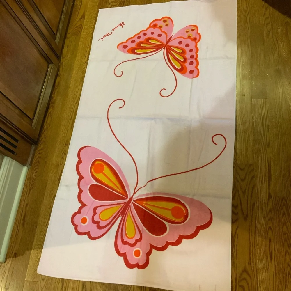 Vintage Martex Bath Towel and Washcloth Pink Butterfly Set USA NOS
